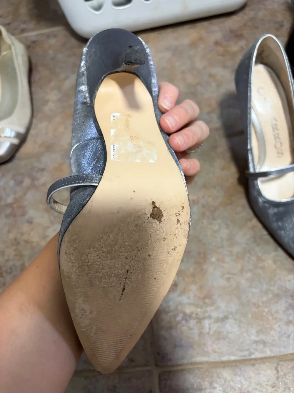 Caparros Silver Pointed Mary Jane Heels